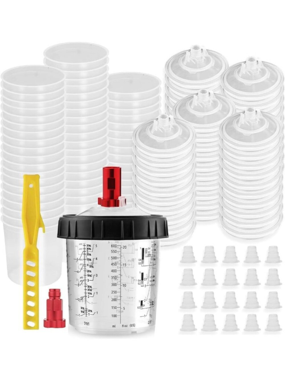 20oz Disposable Paint Spray Gun Cup Kit - 50 Cups, Lids & Plugs for HVLP/LVLP